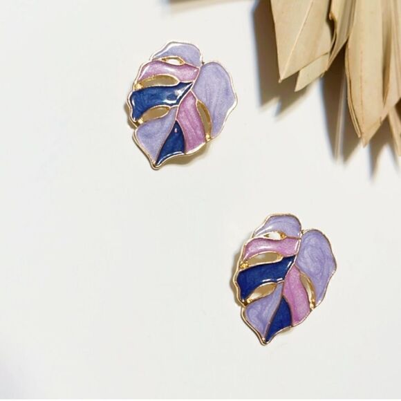 Leaf enamel earrings #58 - Picture 3 of 5